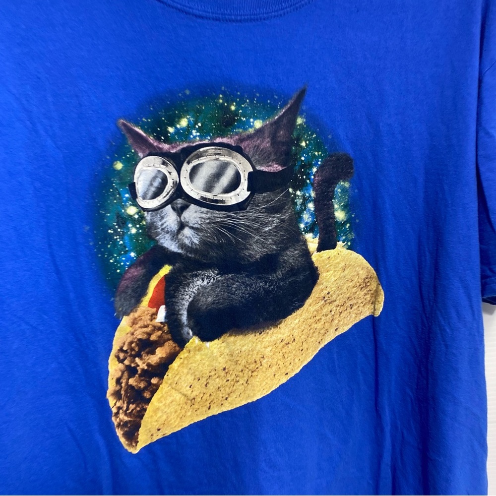 Mad Engine T-Shirt Size Large Blue Taco Cat Goggles - Picture 2 of 4